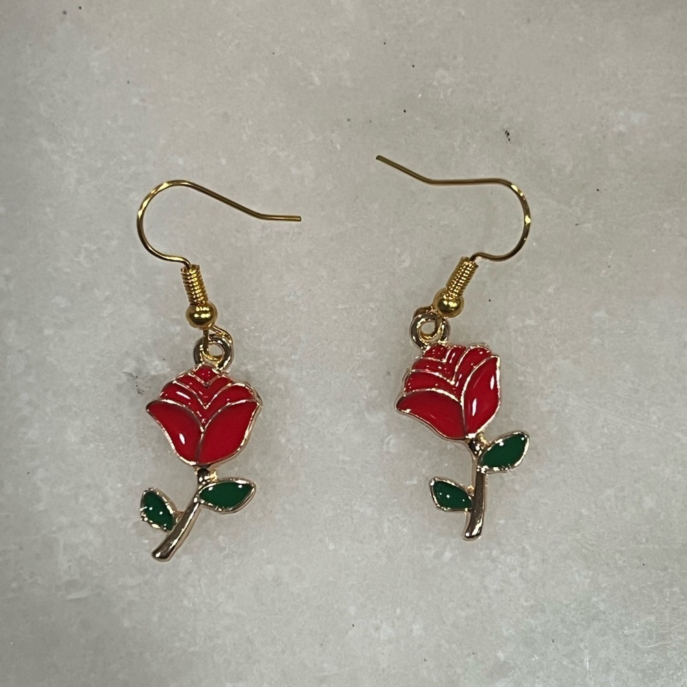 3/$30 Bundle • Elegant Red Rose Earrings